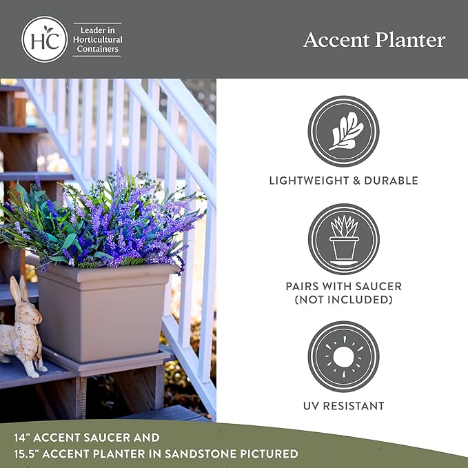 The HC Companies Accent Square Plant Pot w/Drainage - Classic Planters for Outdoor Plants & Indoor Plants - Lightweight & UV-Resistant Square Planter Box (15.5”, Evergreen, Pack of 1)