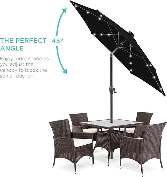 Best Choice Products 7.5ft Outdoor Solar Market Table Patio Umbrella for Deck, Pool w/Tilt, Crank, LED Lights - Black