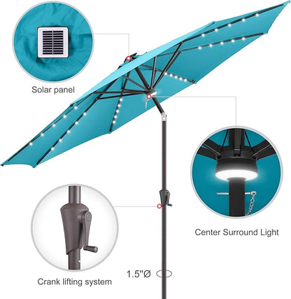 9ft Solar Umbrella Outdoor - Lighted Patio Umbrella with 40 LED Lights Waterprool Uv Protection, Table Umbrella with Tilt & Crank for Pool, Porch, Garden, Deck, Backyard(Sky Blue)