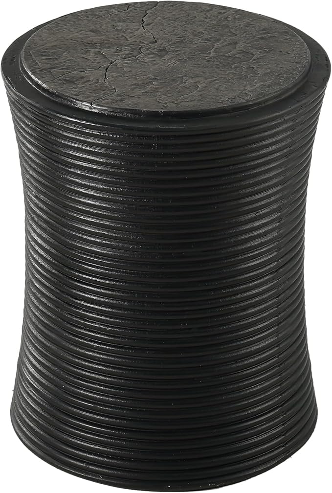 SUNBURY Outdoor Concrete Side Table, 14" W Hourglass Shaped Outdoor Side Table for Patio, Outside Accent Table Garden Stool, Modern End Table w Faux Natural Slate Rock for Porch, Sunroom, Deck