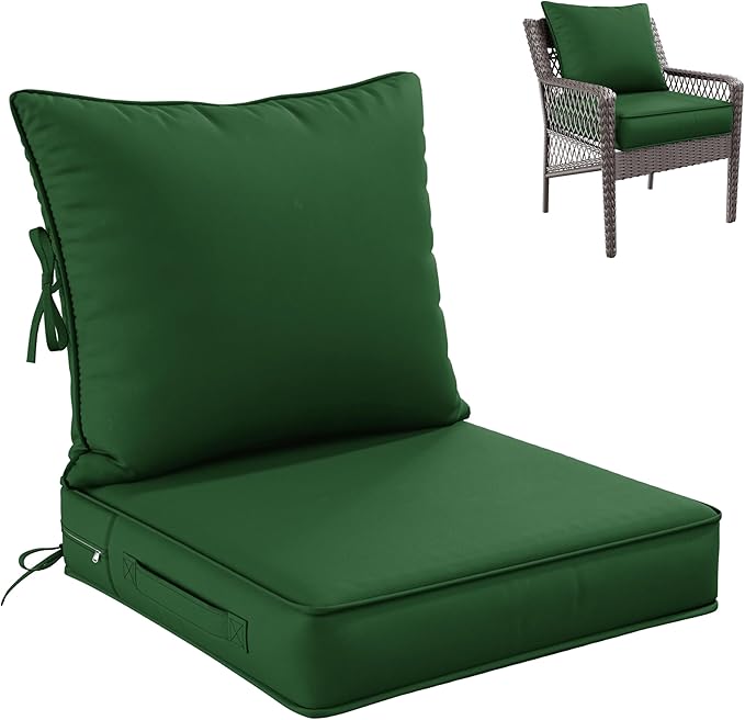 Premium Outdoor Seat Cushion Chair Cushions for Patio Furniture 22 L X 22 W X 4 H Waterproof & Fade Resistant Deep Seat and Backrest Cushion Set with Removable Covers for Chair, Sofa