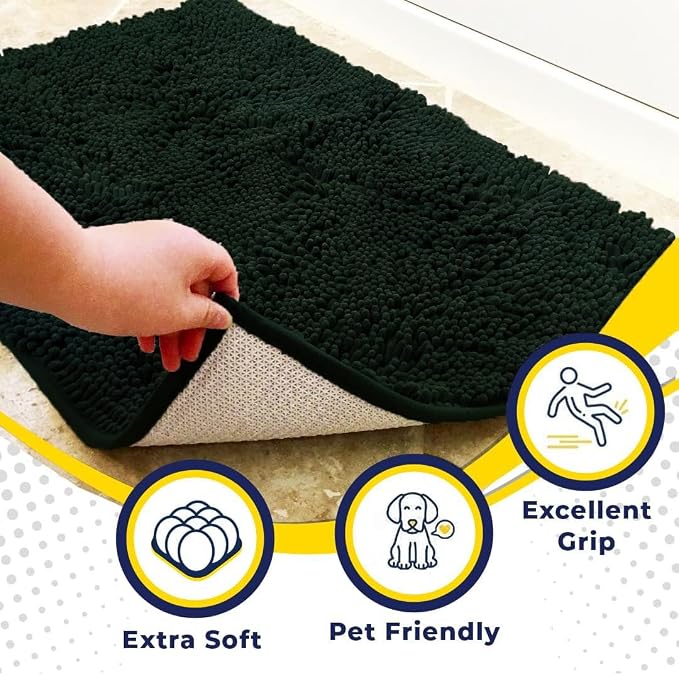 Muddy Mat® | Super Water Absorbent Door Mat Indoor, Microfiber Quick Dry Chenille Entryway Rug,Slip Resistant Front Door Mat,Indoor Mats for Entryway,Machine Washable Pet Rug, Hunter Green 3ft x 3ft