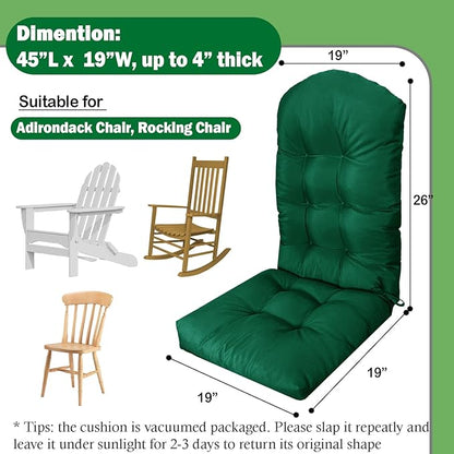 Adirondack Chair Cushion, Waterproof Outdoor Seat Cushions for Patio Furniture, Thick High Back Replacement Pad for Porch Lawn Wicker Dining Desk Chair, Rocking Chair Cushion, Emerald