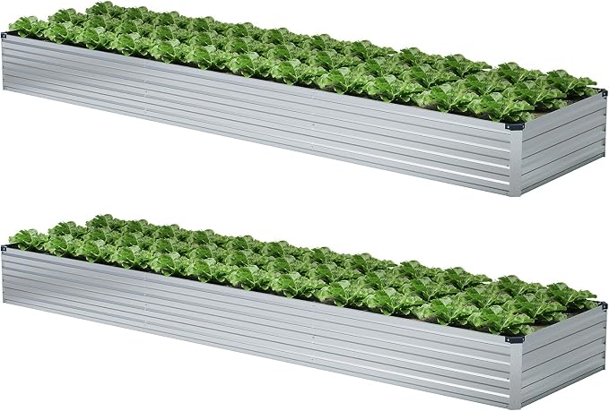 Meberam 2 Pack 12x2x1FT Galvanized Raised Garden Beds Kit Outdoor Metal Gardening Planter Box for Vegetable Elevated Flower Herbs,Silver