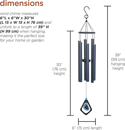 Alpine Corporation 39" Aluminum Tuned Wind Chimes with Blue Gemstone Windcatcher, Blue