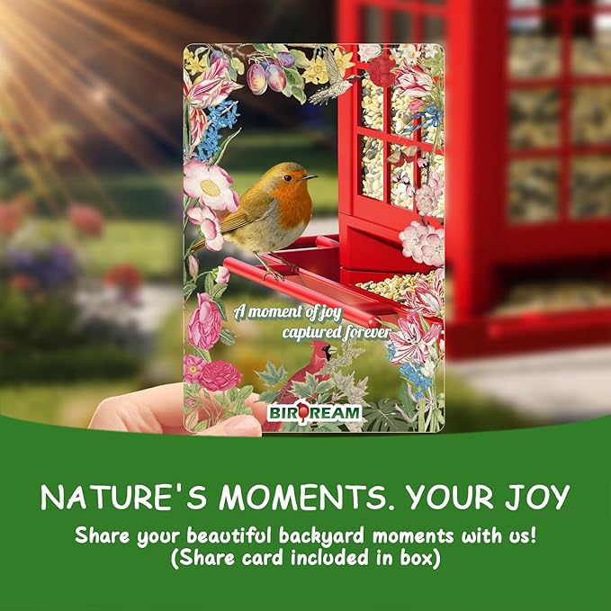 Birdream Bird Feeders for Outdoor Hanging, Assembly Required, 1-Min Easy Setup, Classic Courtyard Design, Attracting Cardinals Chickadees Goldfinches & Sparrows - Red