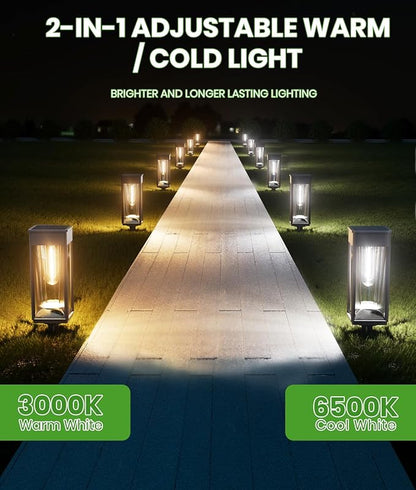 BITPOTT Solar Pathway Lights Outdoor,Bright Solar Lights for Outside, Waterproof Auto On/Off Garden Lights Solar Powered Landscape Lights for Yard Walkway Driveway Lawn (Warm&Cool, 12 Pack)
