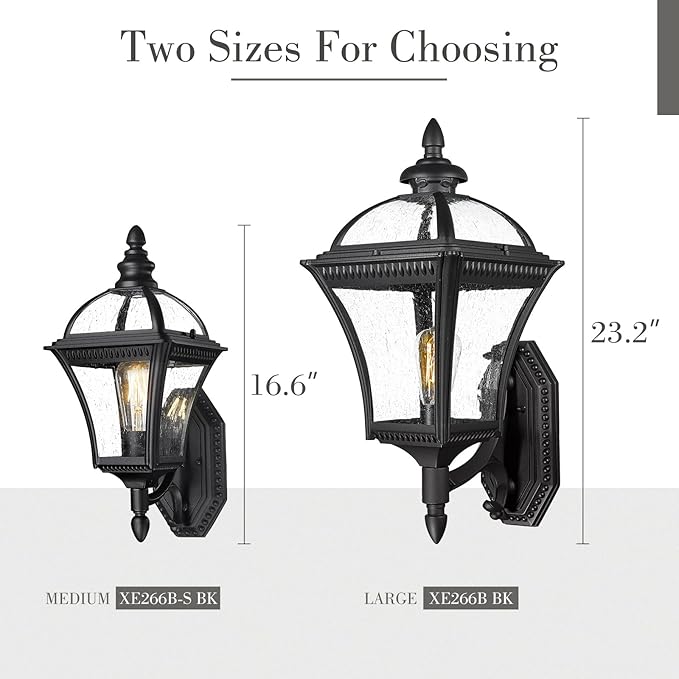 Emliviar Vintage Outdoor Wall Lantern, Matte Black Carriage Wall Light for Yard, Patio, Waterproof Outside Lighting with Seeded Glass, XE266B-S BK