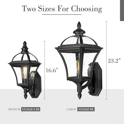 Emliviar Vintage Outdoor Wall Lantern, Matte Black Carriage Wall Light for Yard, Patio, Waterproof Outside Lighting with Seeded Glass, XE266B-S BK