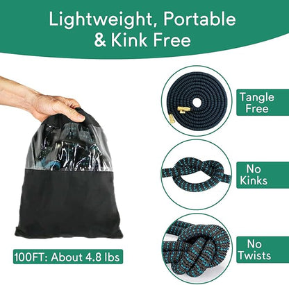 Expandable Garden Hose 100ft with 10 Function Nozzle, 2026 No Kink Water Hose 100 ft, Leak-proof Sturdy Brass Fittings, Durable 3750D Fabric, Lightweight, Flexible for Outdoor Watering, Car Washing