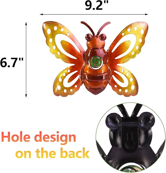 Garden Decor Clearance Metal Bee Wall Art Sculpture, Large Bee Wall Decor Fence Garden Decoration Hanging for Yard Lawn Patio Living Room Bedroom, 3 Pack, Gift for Family