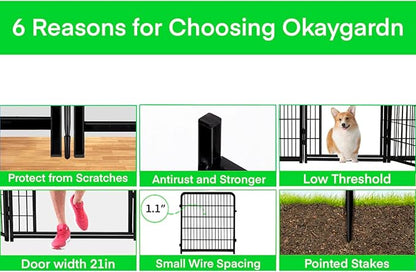 32 in(H) Dog Fence Outdoor For Yard, 21 in Wide Low Threshold Gate, 12 Panels Total 26.6 Ft(L) Fencing For Garden Beds, Animal Barrier Fence, Dog Pen Indoor or Outdoor,Landscape Fence Border