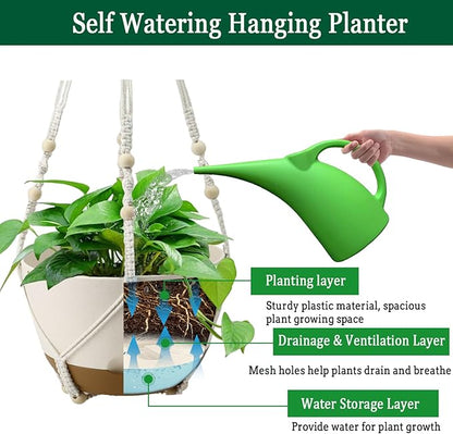 Hanging Planters for Indoor Plants, 2 Pack 10 Inch Self Watering Pots with Macrame Plant Hanger, Hanging Baskets Holder for Outdoor Garden Home Ceiling Window Decor