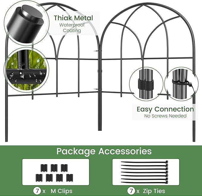 Youpehom Small 12.55"*16.53" Decorative Garden Fencing Border, No Dig Fences Barrier, Black Metal Fence, Garden Edging Fence Panel, Dog Fence Outdoor for Yard, Flower Bed (6 pcs)