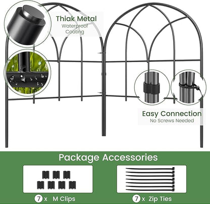 Youpehom Small 12.55"*16.53" Decorative Garden Fencing Border, No Dig Fences Barrier, Black Metal Fence, Garden Edging Fence Panel, Dog Fence Outdoor for Yard, Flower Bed (6 pcs)