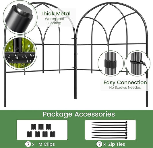 Youpehom Small 12.55"*16.53" Decorative Garden Fencing Border, No Dig Fences Barrier, Black Metal Fence, Garden Edging Fence Panel, Dog Fence Outdoor for Yard, Flower Bed (6 pcs)