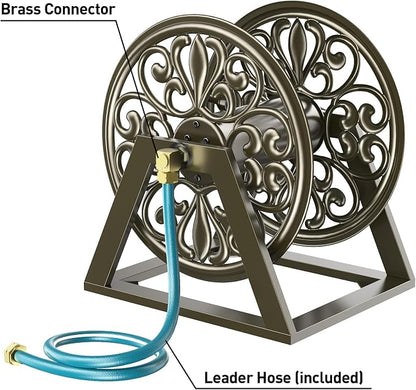 GOFORWILD Garden Wall/Floor Mount Hose Reel, Decorative Hose Reel, Garden Heavy-Duty Water Hose Holder Winder, Holds 200-Feet of 5/8-Inch Hose