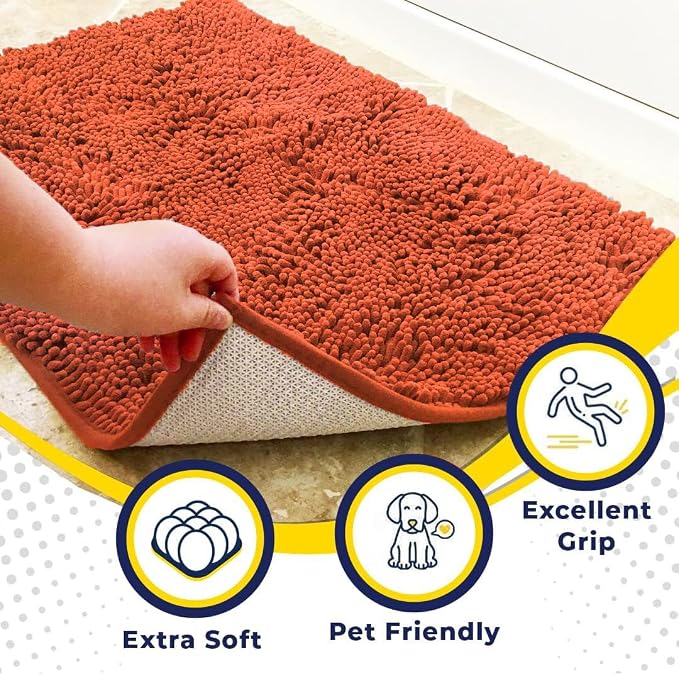 Muddy Mat® | Super Water Absorbent Door Mat Indoor, Microfiber Quick Dry Chenille Entryway Rug, Slip Resistant Front Door Mat, Indoor Mats for Entryway, Machine Washable Pet Rug, Coral 2ft x 4ft
