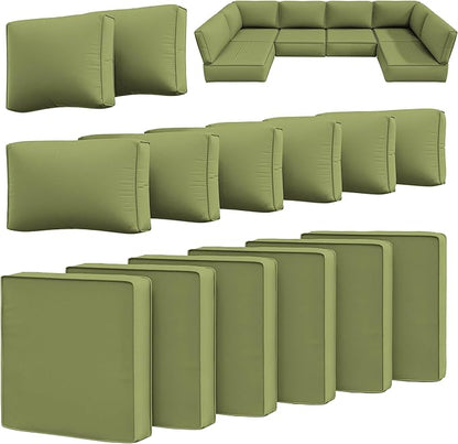 14 Pcs Outdoor Cushion Slipcovers Outdoor Patio Cushion Covers Replacement Waterproof with Zipper for Outdoor Furniture, Patio Sofa Couch 3 Sizes, Covers Only