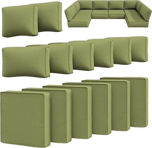 14 Pcs Outdoor Cushion Slipcovers Outdoor Patio Cushion Covers Replacement Waterproof with Zipper for Outdoor Furniture, Patio Sofa Couch 3 Sizes, Covers Only