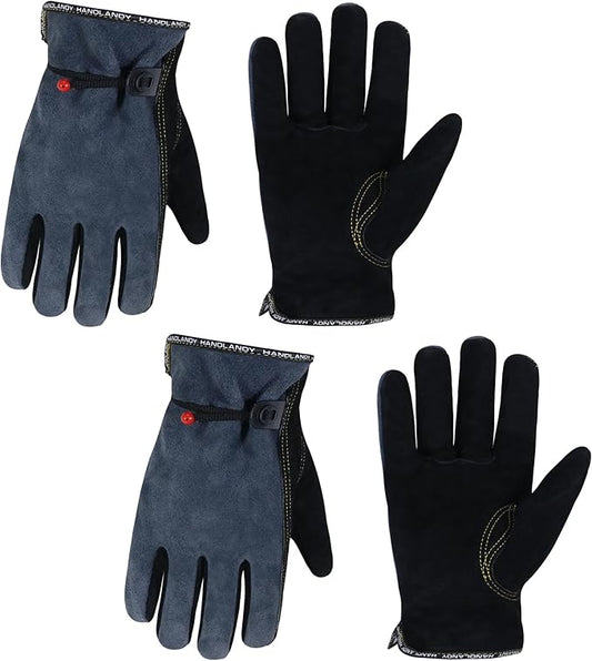 HLDD HANDLANDY 2 Pairs Leather Work Gloves for Men & Women, Reinforced Durable Palm for Welding, Farm, Gardening, Driving