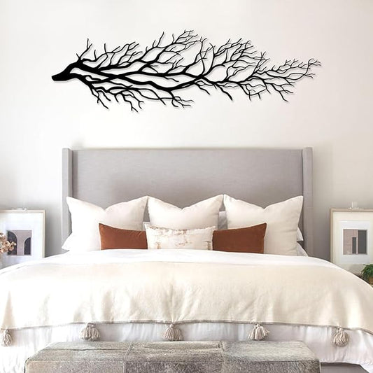 Metal Tree Wall Art, Tree Branch Wall Art, Dry Tree Branch Metal Wall Decor, Ivy Tree, Nature Wall Sculpture, Tree Sign Home Decor, Large Metal Wall Art, Housewarming Gift (16"x53"|41x135cm, Silver)
