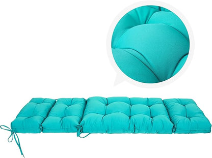ARTPLAN Outdoor Chasie Lounge Tufted Thick Cushion with Ties,Replacement Wicker Chair Cushion for Paito Fruniture,72x22x4inches,All Weather, Lake Blue