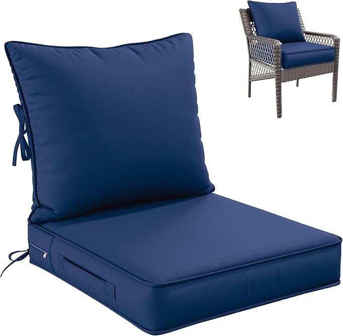 Premium Outdoor Seat Cushion Chair Cushions for Patio Furniture 22 L X 24 W X 4 H Waterproof & Fade Resistant Deep Seat and Backrest Cushion Set with Removable Covers for Chair, Sofa