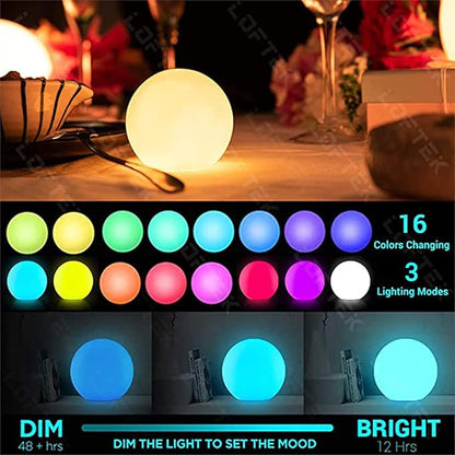 LOFTEK LED Pool Lights That Float 6+8+12inch Globe Lamp Rechargebale 16 RGB Orb Light