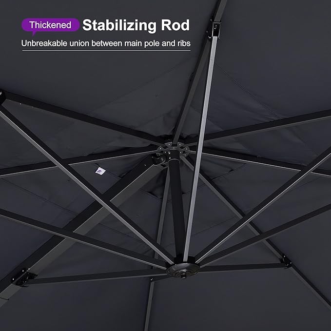PURPLE LEAF 12 FT Square Patio Umbrella with Base Large Offset Hanging Outdoor Cantilever Umbrella Included Base for Garden Deck Backyard Pool Grey