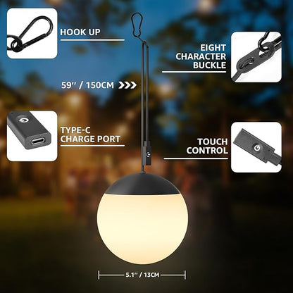 FUYO Rechargeable LED Camping Lantern, 2-Pack Garden Decor Lights Waterproof Outdoor Lanterns w/ Remote & 8 Colors, Hanging Ball Lights for Backyard Fence Pathway Porch Christmas Decorative