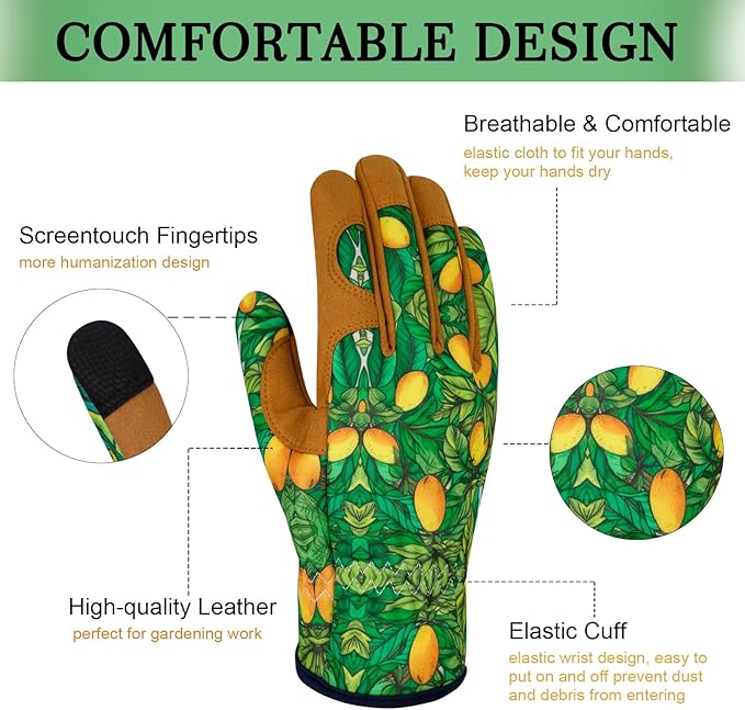 Leather Gardening Gloves for Women Thorn Proof Garden Gloves Touch Screen Working Gloves Gifts,M