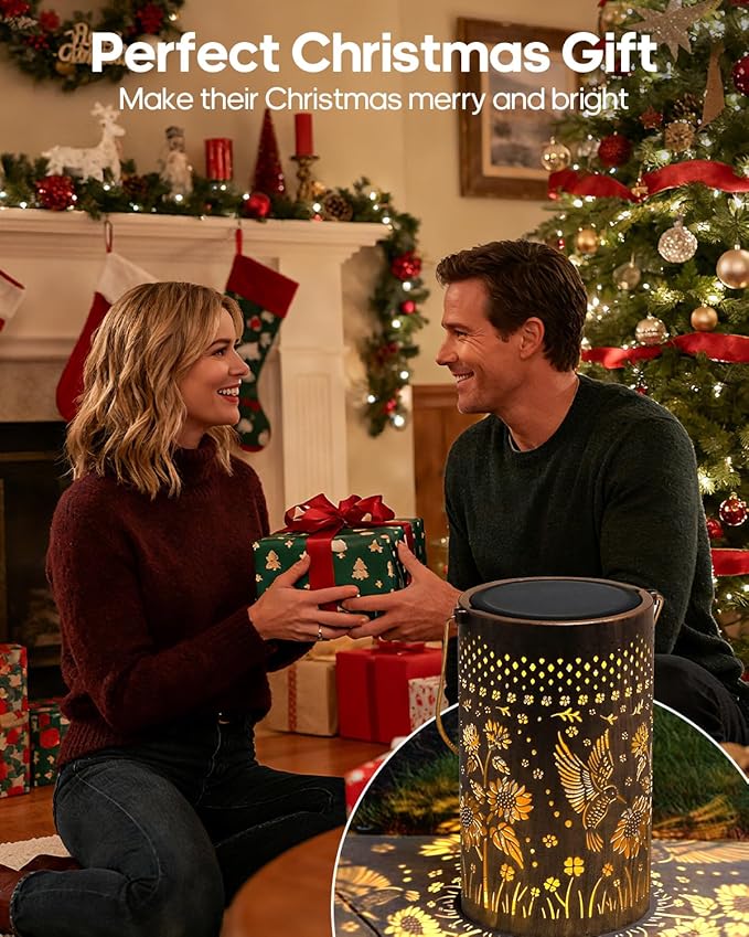 Solar Lanterns Outdoor Waterproof Christmas Gifts Hummingbird Sunflower Garden Decor, Best Gifts for Mom Women Grandmom, Hanging Metal Lantern Lights for Patio, Pathway, Yard, Landscape, Lawn