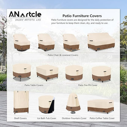 Outdoor Swivel Lounge Chair Cover 2 Pack,Waterproof Heavy Duty Lawn Patio Chair Covers,Patio Swivel Chair Covers for Outdoor Furniture (33 W x 35 D x 38.5 H inches)Beige&brown