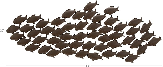 Deco 79 Metal Fish Home Wall Decor Wall Sculpture, Wall Art 53" x 1" x 20", Dark Brown