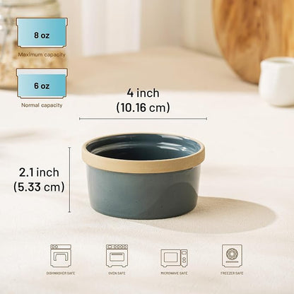 DAFUCERAMIC Ramekins 8 Oz Oven Safe, Ceramic Creme Brulee Souffle Dishes, Pudding Custard Cups Ramekin For Baking, Small Dipping Sauce Bowls, Set of 6, Microwave and Dishwasher Safe (Artisan Colors)