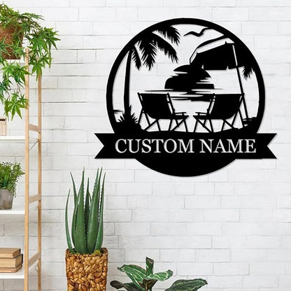 Personalized Metal Beach Signs | Backyard Oasis Sign | Porch Signs Outdoor | Coastal Beach Scene Custom Last Name Sign | Nautical Outdoor Wall Decor | Wall Art for House Warming Gifts