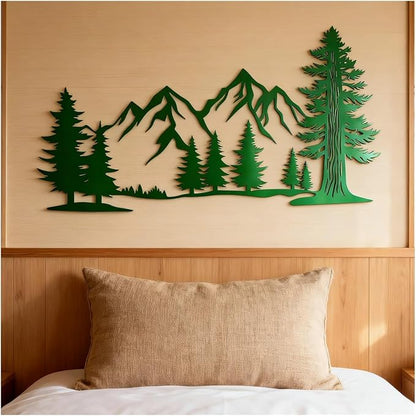 Metal Mountain Wall Art, Large Size Mountain Wall Decor, Tree Art Wall Hangings For Living Room, Bedroom, Outdoor(White,41x23 in/105x58cm)