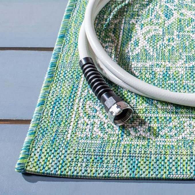 SAFAVIEH Washable Rug Outdoor Courtyard Collection - 2'3" x 12' Runner, Green & Ivory, Non-Shedding & Easy Cleaning, Ideal for Patio, Entryway, Mudroom, Hallway, Kitchen (CY8680-55721)