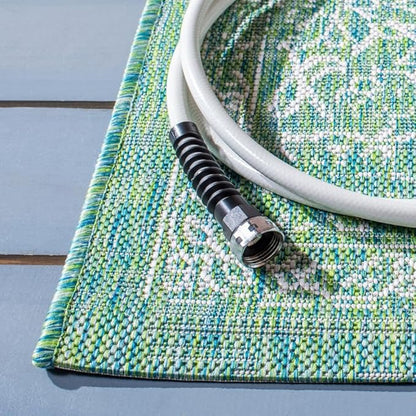 SAFAVIEH Washable Rug Outdoor Courtyard Collection - 2'3" x 12' Runner, Green & Ivory, Non-Shedding & Easy Cleaning, Ideal for Patio, Entryway, Mudroom, Hallway, Kitchen (CY8680-55721)