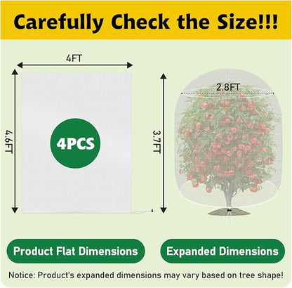 Evoio 4 Pcs Garden Plant Fruit Tree Bird Netting Protection Blueberry Bushes Netting Covers Bags with Drawstring, 4 x 4.6 ft Shrubs Bush Tomato Strawberry Berry Barrier Mesh Cover Net Protector