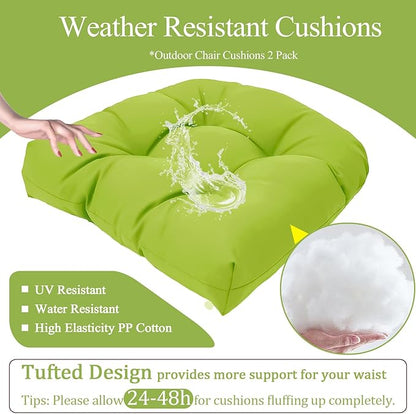 MTMR Outdoor Chair Cushions Set of 2, 19x19 Waterproof Wicker Seat Cushions for Patio Furniture, Thick Tufted Outdoor Replacement Furniture Pad for Porch Lawn Wicker Desk Dining Rocking Chair, Green