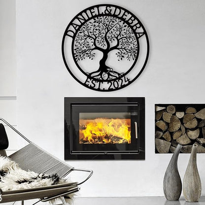 Customized Tree of Life Wall Art, Personalized Last Name Decor, Outdoor Balcony Metal Sign, Monogram Wall Art
