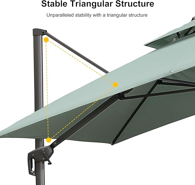 PURPLE LEAF Cantilever Patio Umbrella Outdoor Aluminum Offset Square Umbrella Windproof Heavy Duty Hanging Outside Umbrella for Deck Pool Garden