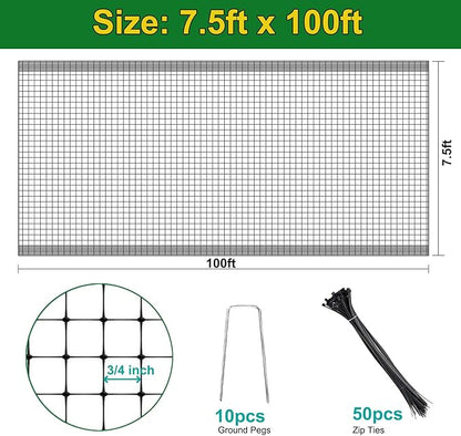 KLEWEE Bird Netting, 7.5 x 100 FT Heavy Garden Netting Deer Netting for Protect Fruit Trees, Plants and Vegetables Against Birds, Deer, Squirrels and Other Animals