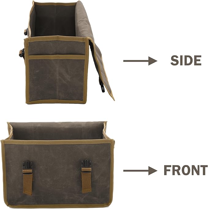 Canvas Tool Storage Bag - Portable Garden Tool Carrying Case with 3 Pockets + 2 Release Buckles, Multi-Purpose 16OZ Waxed Canvas Tool Tote Bag | 11.5"L x 6"W x 7.5"H | Grey