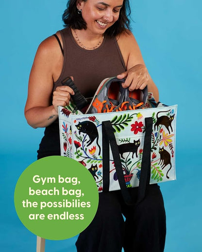 Blue Q Reusable Shoulder Tote Bag – Carry Everywhere Bag with a Hefty Zipper, Durable, Fun Design, 95% Recycled Material