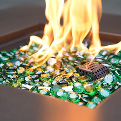 onlyfire Flat Fire Glass Beads for Propane Fire Pit, 1/2 Inch Reflective Firepit Glass Rocks 10 Pounds Flat Marbles for Gas Fireplace and Fire Pit Table, Emerald Green
