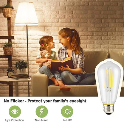 HESSION Vintage LED Edison Bulb, 6-Pack ST58 6W, Equivalent 60W Neutral Natural Light 4000K E26 Medium Base Antique Vintage Style, Clear Glass Filament Edison Light Bulbs with 90+CRI, Dimmable.