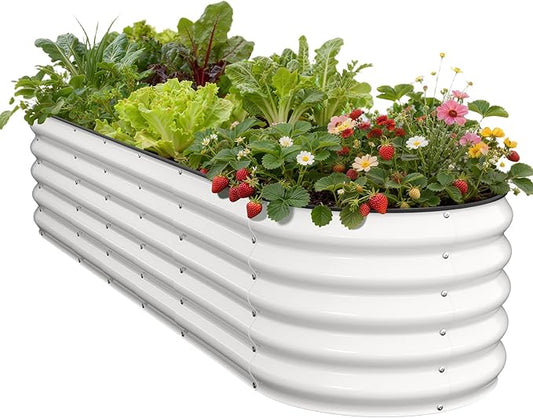 Galvanized Raised Garden Bed 8×2×1.5 FT, Round Metal Raised Garden Bed Outdoor Planter Box with Open Bottom, Rust-Resistant Steel Garden Bed for Vegetables Herbs Flowers, Easy Assembly